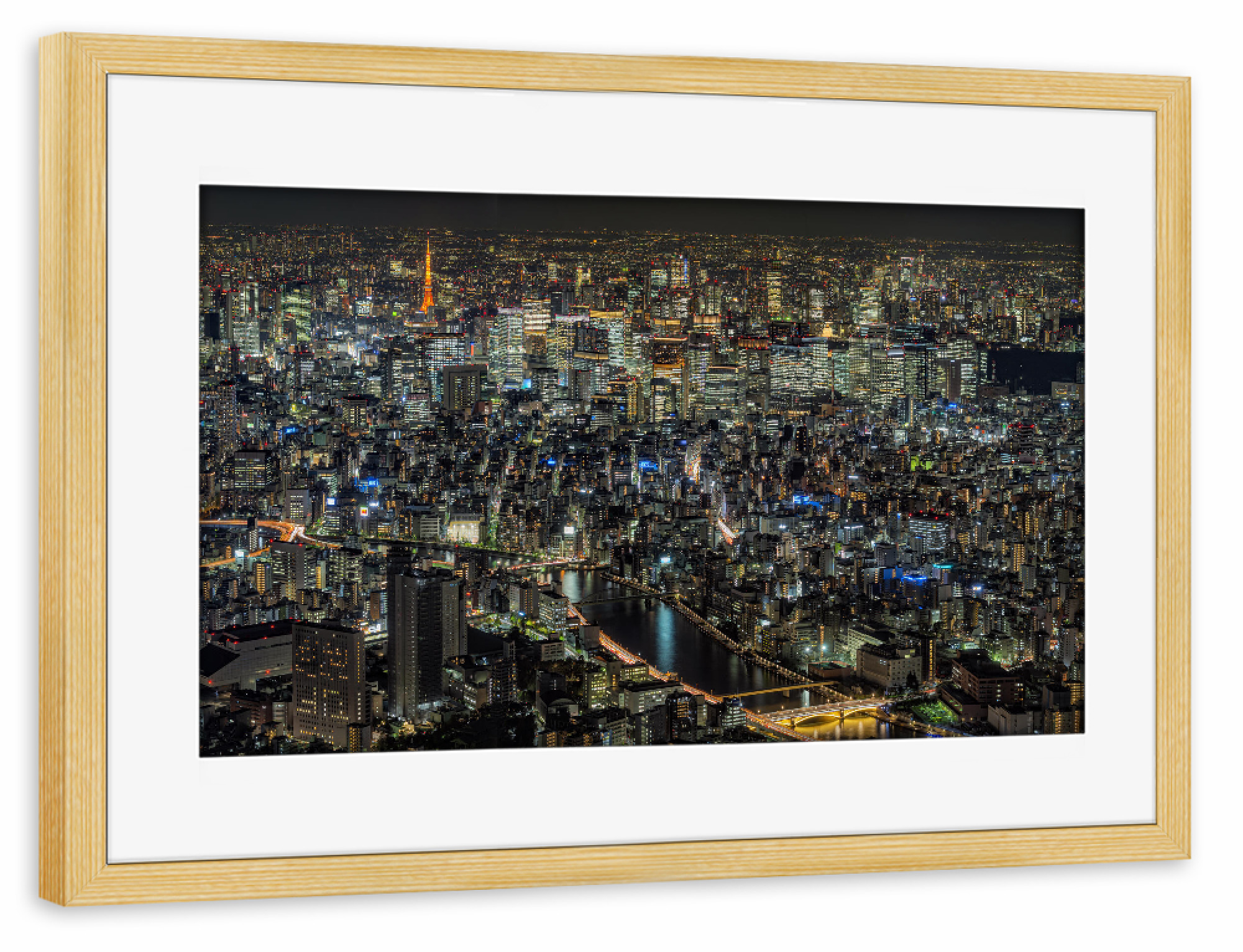 Poster mit Rahmen kiefer "Tokyo bei Nacht - Stadtbild" artboxONE - Architektur,Reise / Asien,Städte / Tokio