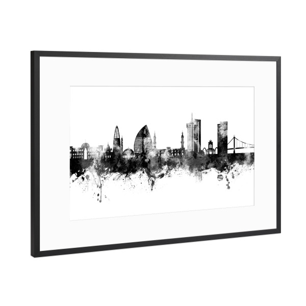 Poster mit Rahmen Schwarz (Metallic) "Khartum Sudan Skyline Schwarz" artboxONE - Städte,Schwarzweiß