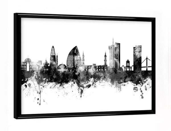 Poster mit schwarzem Rahmen "Khartum Sudan Skyline Schwarz" artboxONE - Städte,Schwarzweiß