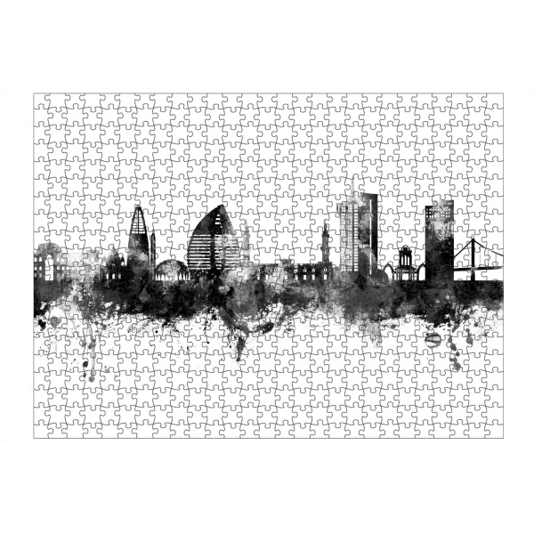 Puzzle Ravensburger "Khartum Sudan Skyline Schwarz" artboxONE - Städte,Schwarzweiß - Khartum,Sudan,Skyline,Stadtbild,Stadtbild,Aquarell,Malerei