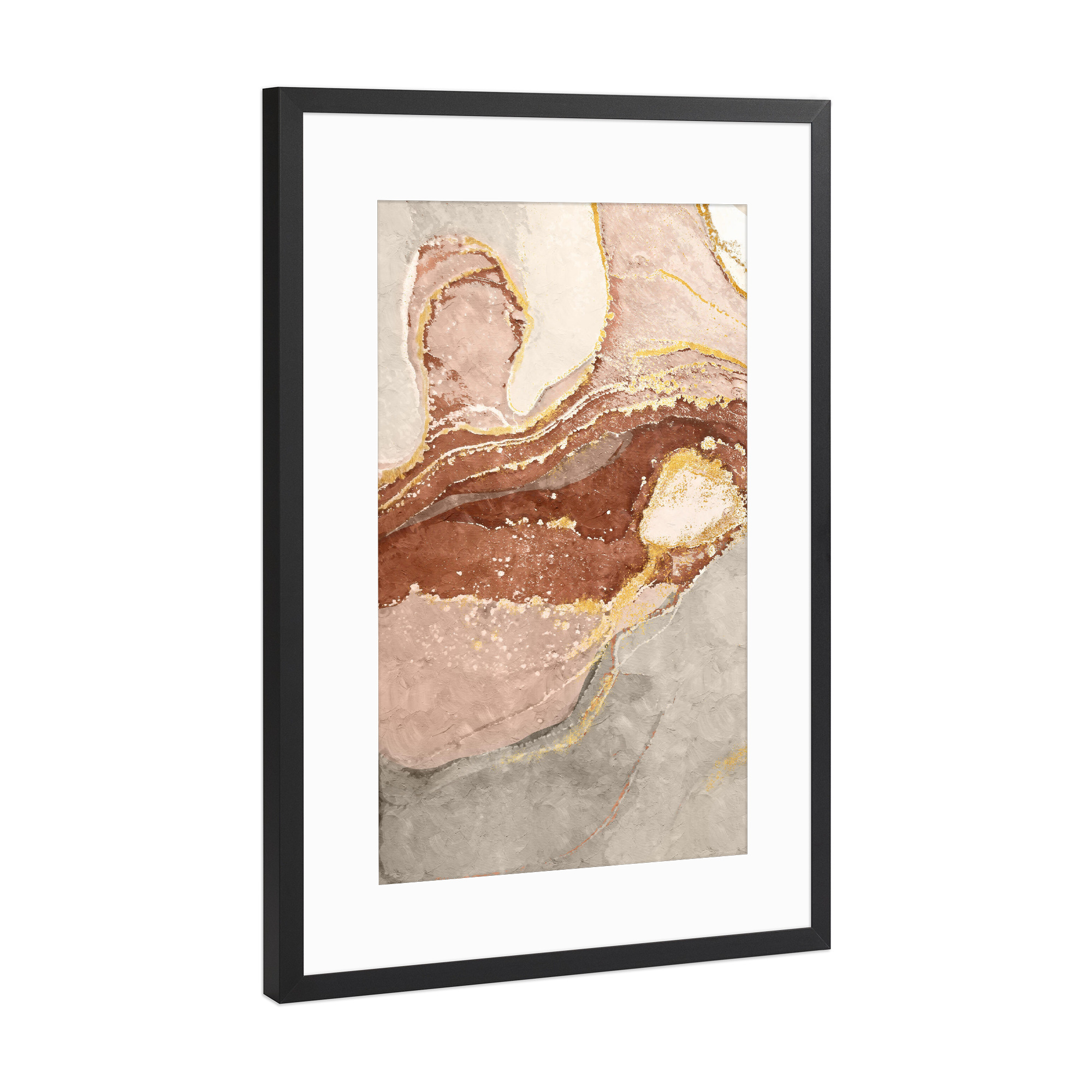 Poster mit Rahmen Schwarz (Metallic) "Abstrakte Vulkan" artboxONE - Abstrakt - Abstrakt,Sauber,Minimalistisch,Golden