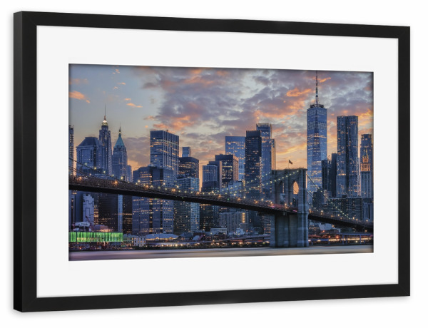 Poster mit Rahmen schwarz "New York bei Sonnenuntergang" artboxONE - Städte,Städte / New York,Reise,Architektur,Reise / Länder