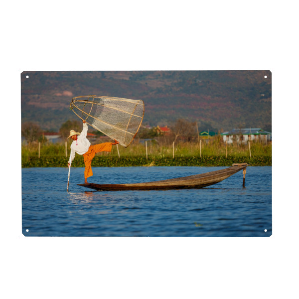 Holzbild "Der Inle See in Myanmar" artboxONE - Menschen,Reise / Asien,Männer