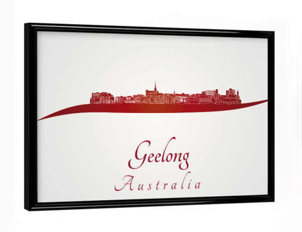 Poster mit schwarzem Rahmen "Geelong-Skyline im Rot" artboxONE - Städte