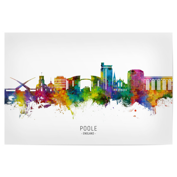 Poster 30x20 cm "Poole England Skyline txt" artboxONE - Städte - Poole,England,Skyline,Stadtbild,Stadtbild,Aquarell,Malerei