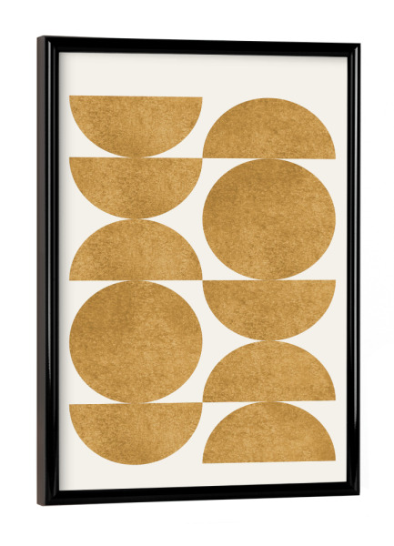 Poster mit schwarzem Rahmen "Holzschnitt-Halbmond - Gold" artboxONE - Abstrakt