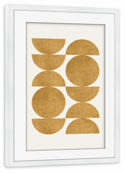 Poster mit Rahmen weiß "Holzschnitt-Halbmond - Gold" artboxONE - Abstrakt