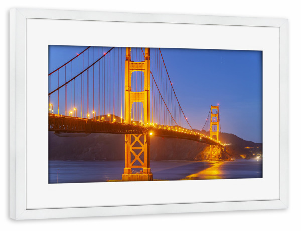 Poster mit Rahmen weiß "Golden Gate Brücke bei Nacht" artboxONE - Städte,Reise,Architektur,Städte / San Francisco