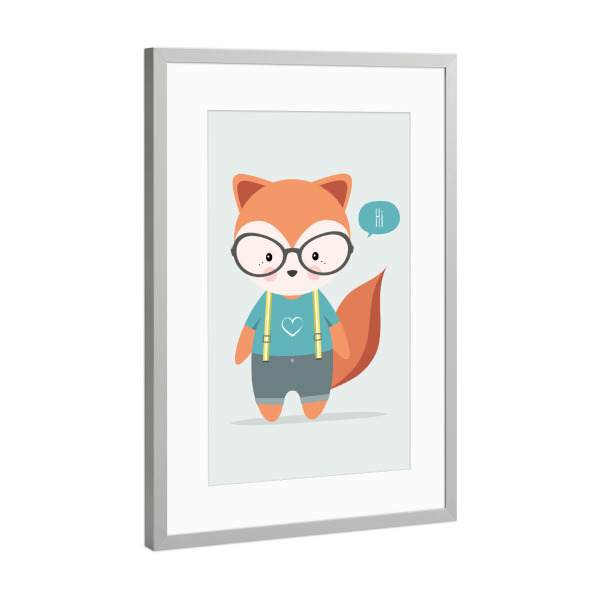Poster mit Rahmen Silber "Nerd Fuchs / Fox" artboxONE - Für Kinder,Tiere,Comic