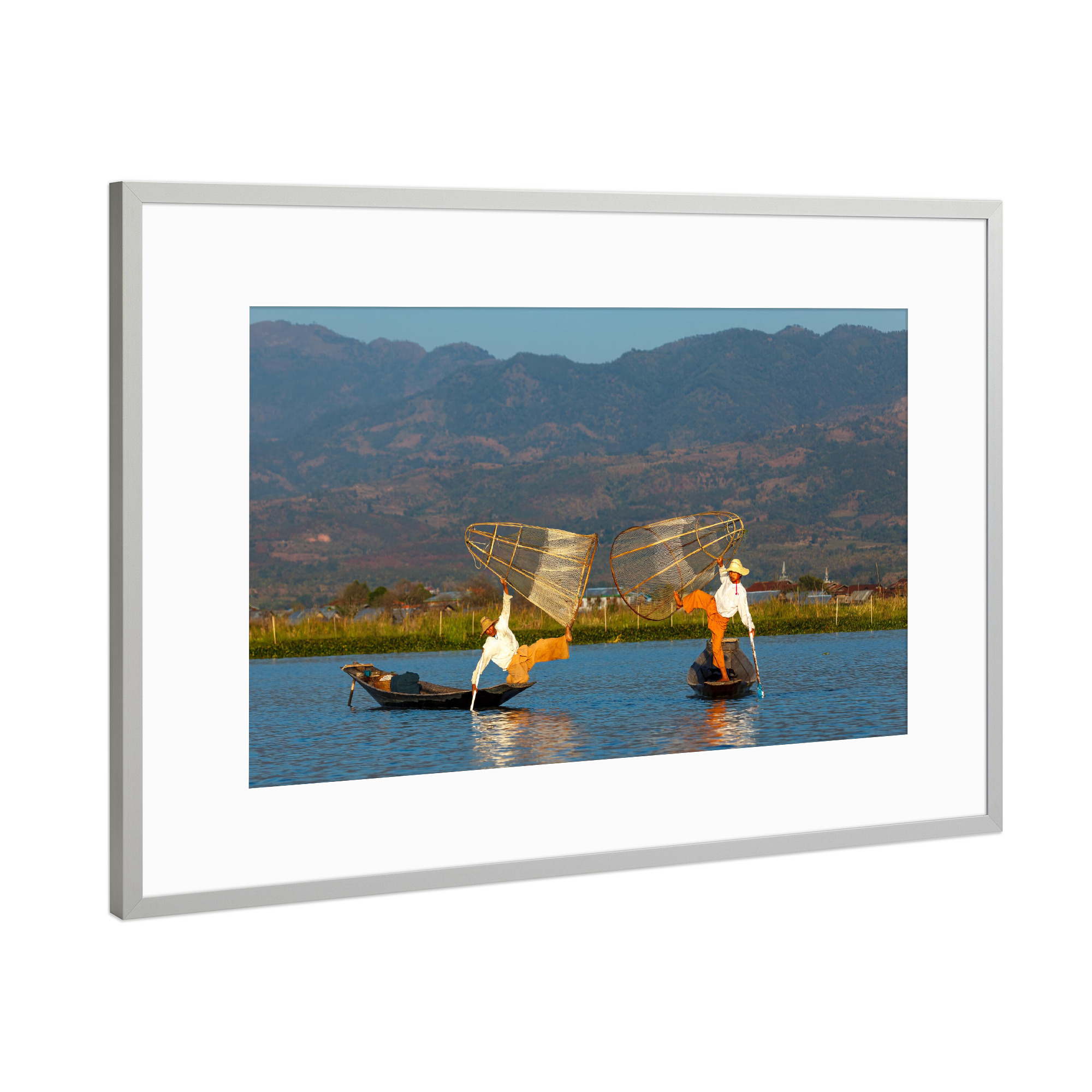 Poster mit Rahmen Silber "Fischer auf dem Inle See" artboxONE - Reise / Asien,Männer