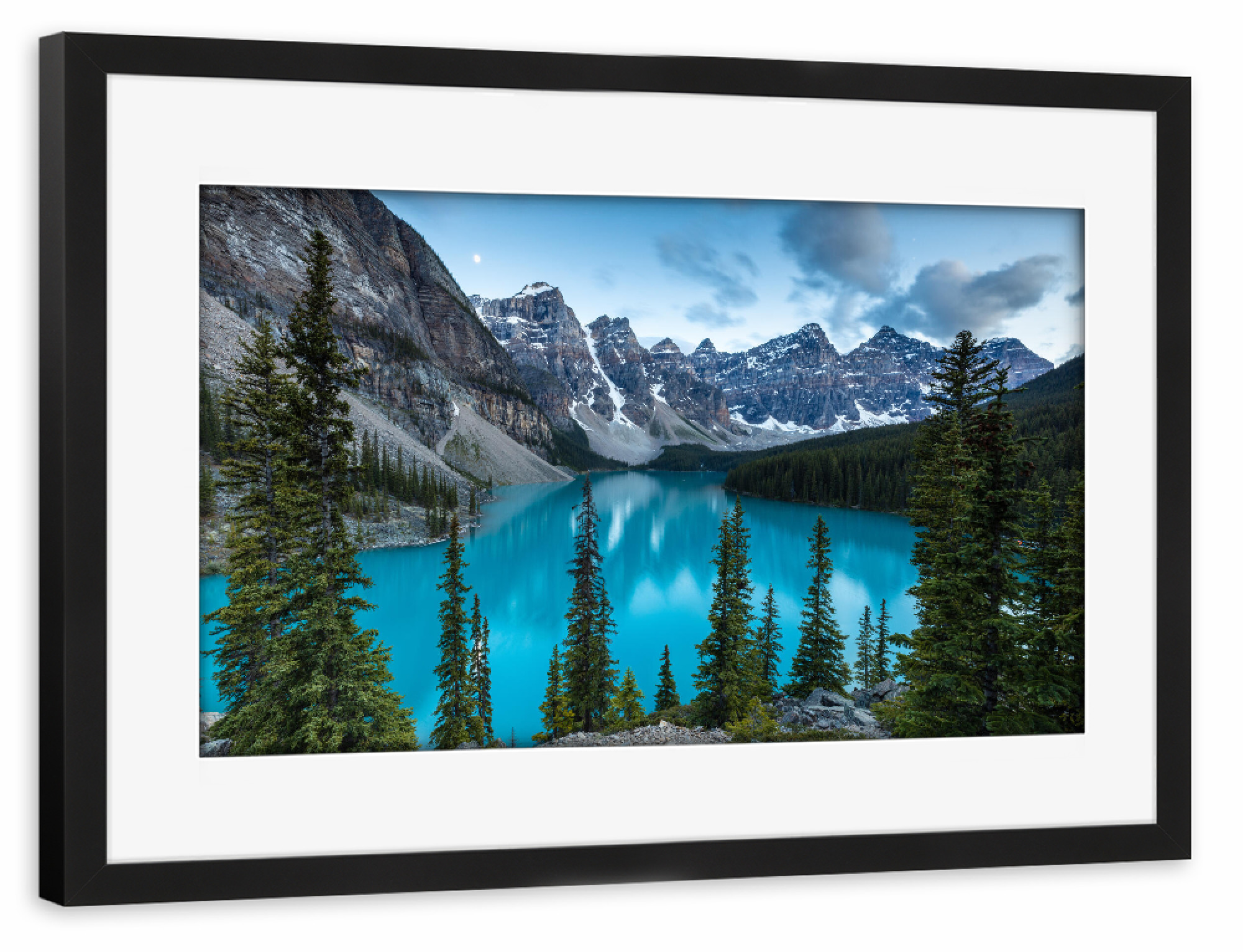Poster mit Rahmen schwarz "Abends am Moraine See" artboxONE - Natur,Reise