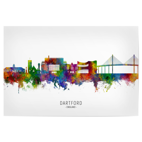 Poster 30x20 cm "Dartford England Skyline txt" artboxONE - Städte - Dartford,England,Skyline,Stadtbild,Stadtbild,Aquarell,Malerei
