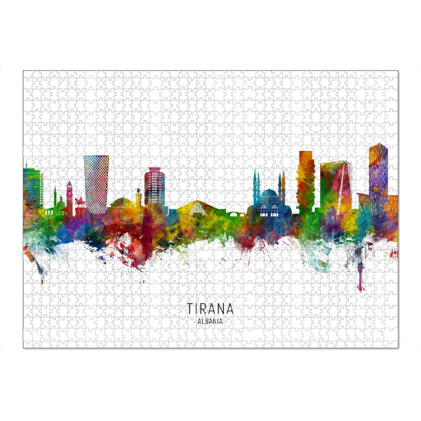 Puzzle Ravensburger "Tirana Albanien Skyline txt" artboxONE - Städte - Tirana,Albanien,Skyline,Stadtbild,Stadtbild,Aquarell,Malerei - Bild tirana