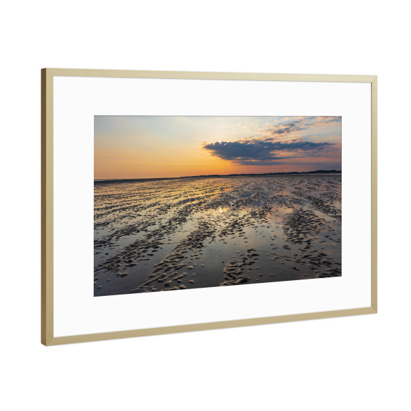 Poster mit Rahmen Gold "Watt, Meer, Sonnenaufgang" artboxONE - Natur,Reise,Reise / Strand und Meer