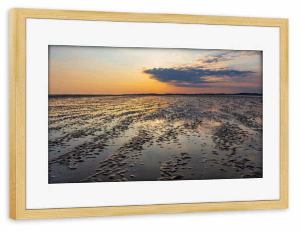 Poster mit Rahmen kiefer "Watt, Meer, Sonnenaufgang" artboxONE - Natur,Reise,Reise / Strand und Meer