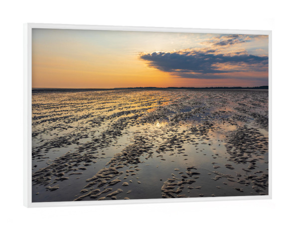 Poster mit weißem Rahmen "Watt, Meer, Sonnenaufgang" artboxONE - Natur,Reise,Reise / Strand und Meer