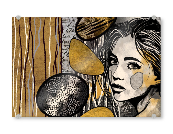 Acrylglasbild "ALL THAT GLITTERS" artboxONE - Abstrakt,Menschen - Portrait,Frau,Dame,Mädchen,Muster,Handgemalt,Gesicht,Collage