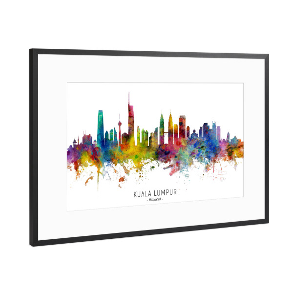 Poster mit Rahmen Schwarz (Metallic) "Kuala Lumpur Malaysia Skyline txtb" artboxONE - Städte