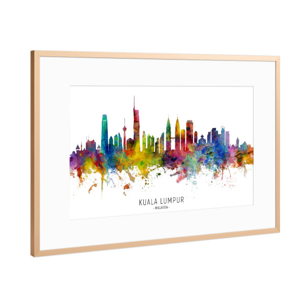 Poster mit Rahmen Kupfer "Kuala Lumpur Malaysia Skyline txtb" artboxONE - Städte - Kuala lumpur,Malaysia,Skyline,Stadtbild,Stadtbild,Aquarell,Malerei