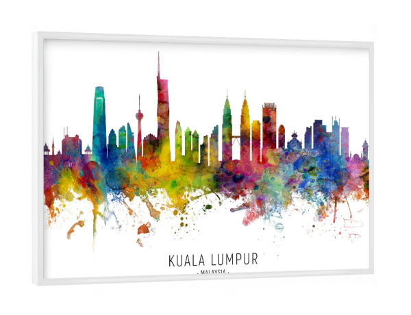 Poster mit weißem Rahmen "Kuala Lumpur Malaysia Skyline txtb" artboxONE - Städte - Kuala lumpur,Malaysia,Skyline,Stadtbild,Stadtbild,Aquarell,Malerei