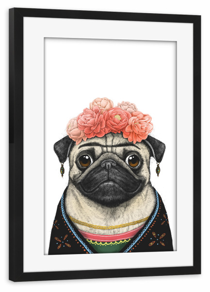 Poster mit Rahmen schwarz "Mops Frida" artboxONE - Tiere,Menschen