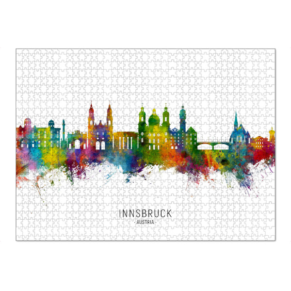 Puzzle Ravensburger "Innsbruck Österreich Skyline txt" artboxONE - Städte - Innsbruck,österreich,Skyline,Stadtbild,Stadtbild,Aquarell,Malerei