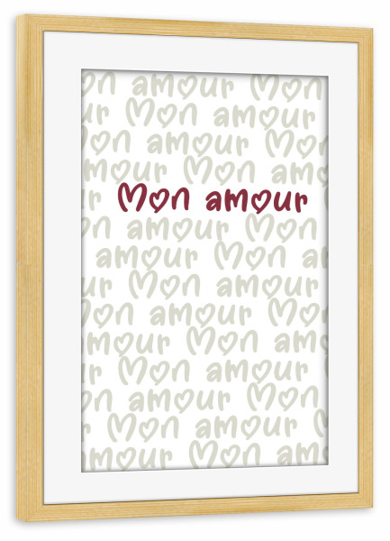Poster mit Rahmen kiefer "Schriftzug Mon amour rot-grün" artboxONE - Typografie,Abstrakt,Liebe,Buchstaben / A,Buchstaben / M