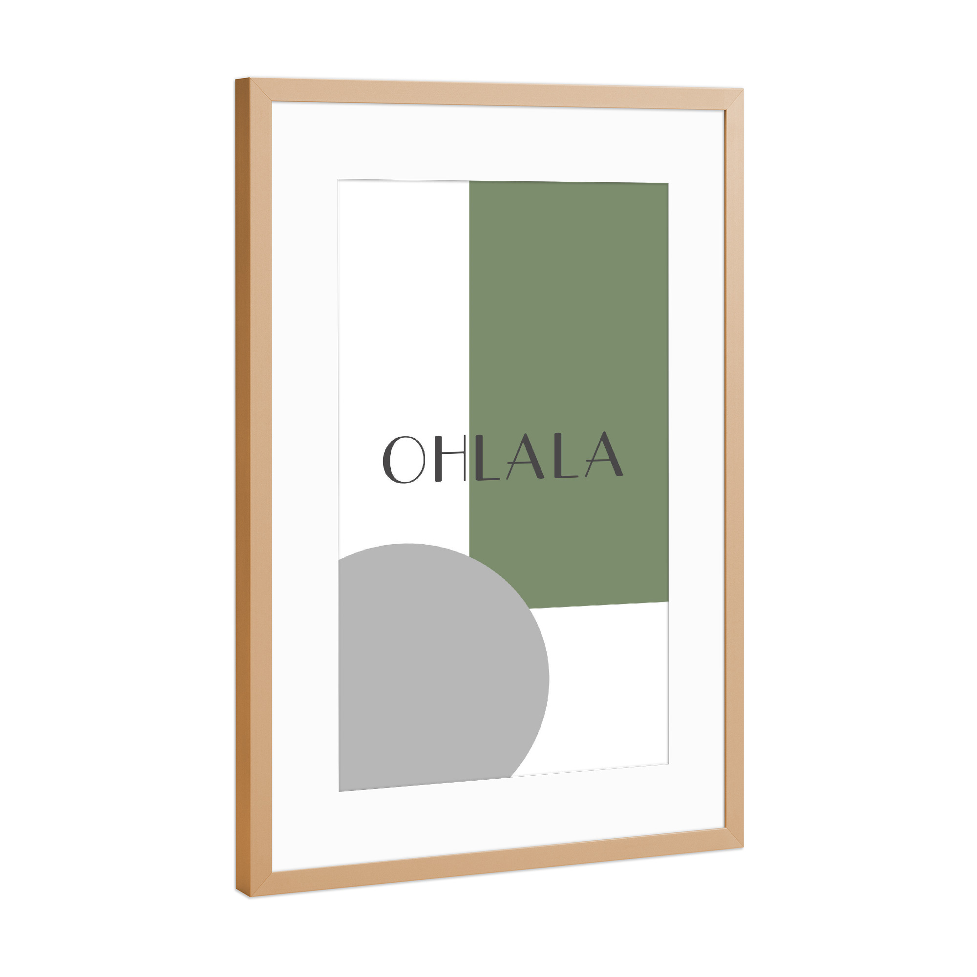 Poster mit Rahmen Kupfer "Ohlala grau grün" artboxONE - Typografie,Geometrie