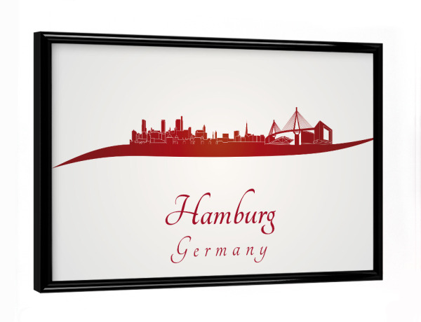 Poster mit schwarzem Rahmen "Hamburger Skyline in Rot" artboxONE - Städte