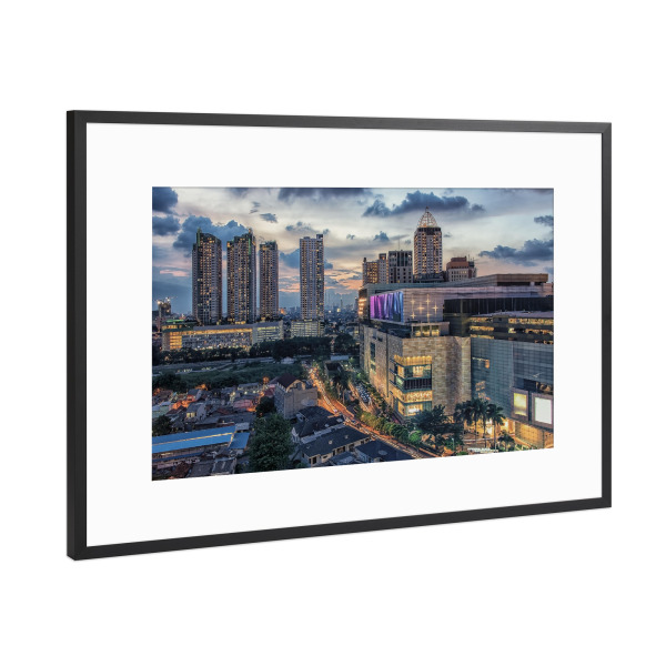 Poster mit Rahmen Schwarz (Metallic) "Jakarta-Stadt" artboxONE - Städte,Reise,Architektur,Reise / Asien,Reise / Länder
