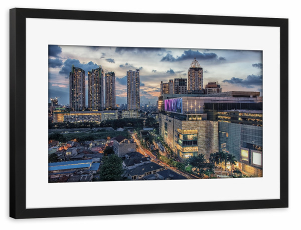 Poster mit Rahmen schwarz "Jakarta-Stadt" artboxONE - Städte,Reise,Architektur,Reise / Asien,Reise / Länder