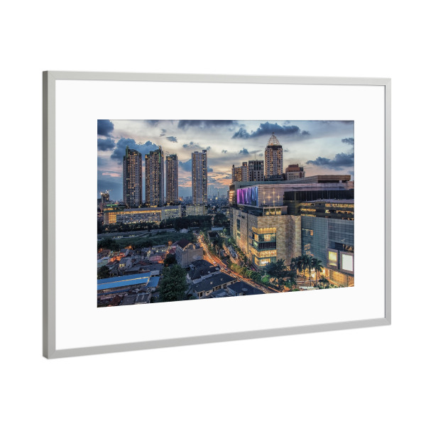 Poster mit Rahmen Silber "Jakarta-Stadt" artboxONE - Städte,Reise,Architektur,Reise / Asien,Reise / Länder