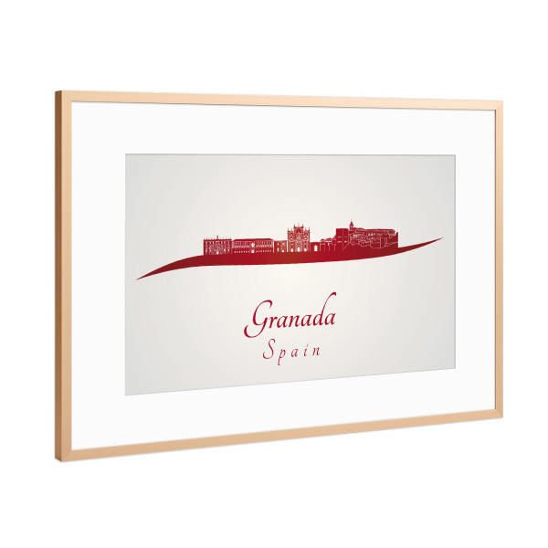 Poster mit Rahmen Kupfer "Granada-Skyline in Rot" artboxONE - Städte