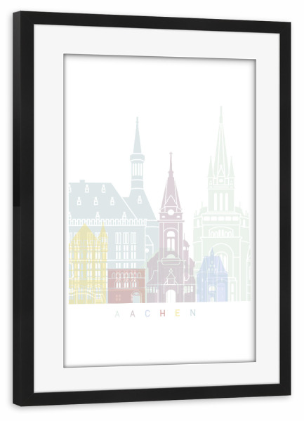 Poster mit Rahmen schwarz "Aachen Skyline Pastell" artboxONE - Städte