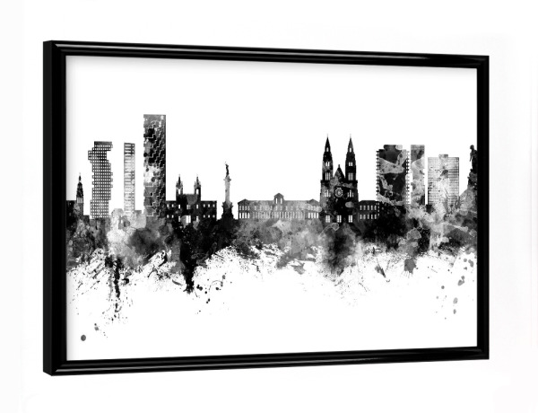 Poster mit schwarzem Rahmen "Quito Ecuador Skyline Schwarz" artboxONE - Städte,Schwarzweiß