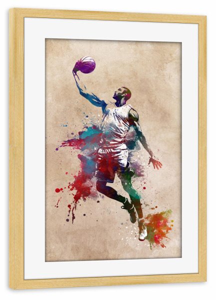 Poster mit Rahmen kiefer "Basketballspieler Sportkunst A" artboxONE - Sport - Basketball,Korb,Ball,Sport,Spieler,Sport