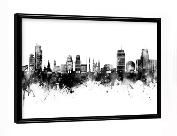Poster mit schwarzem Rahmen "Minsk - Skyline Schwarz" artboxONE - Städte,Schwarzweiß