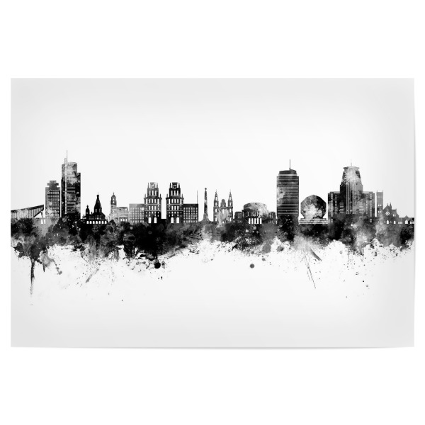 Poster "Minsk - Skyline Schwarz" artboxONE - Städte,Schwarzweiß - Minsk,Weißrussland,Skyline,Stadtbild,Stadtbild,Aquarell,Malerei