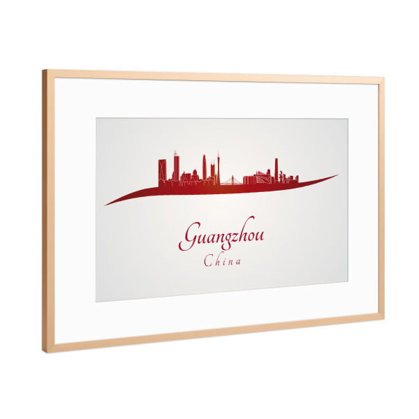 Poster mit Rahmen Kupfer "Guangzhou-Skyline in Rot" artboxONE - Städte
