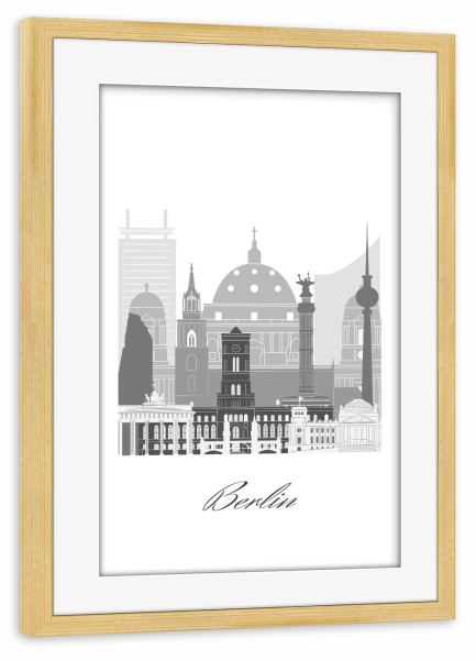 Poster mit Rahmen kiefer "Berliner Skyline in SW" artboxONE - Städte,Städte / Berlin,Reise,Architektur