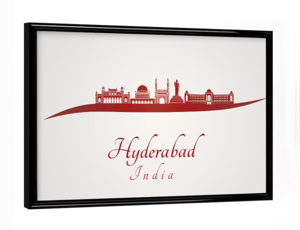 Poster mit schwarzem Rahmen "Hyderabad-Skyline im Rot" artboxONE - Städte