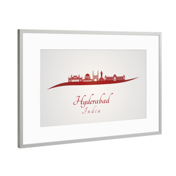 Poster mit Rahmen Silber "Hyderabad-Skyline im Rot" artboxONE - Städte