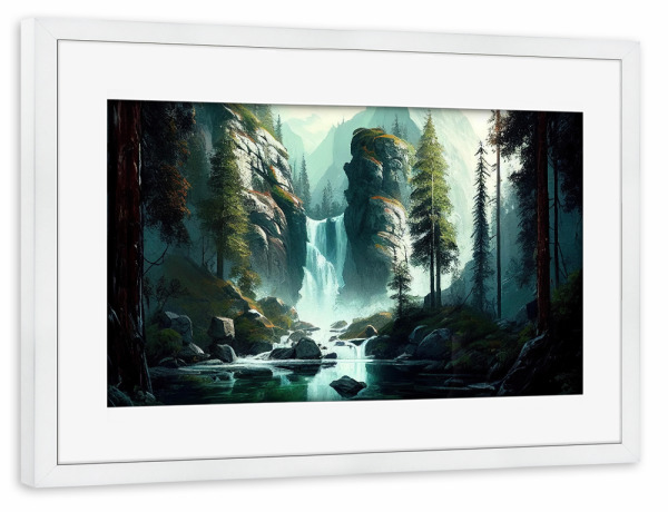 Poster mit Rahmen weiß "Grünes Wasserfalltal" artboxONE - Natur,Reise