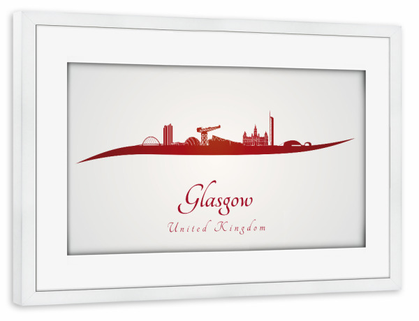 Poster mit Rahmen weiß "Glasgow-Skyline in Rot" artboxONE - Städte