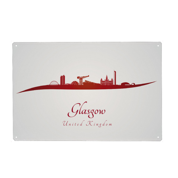 Holzbild "Glasgow-Skyline in Rot" artboxONE - Städte