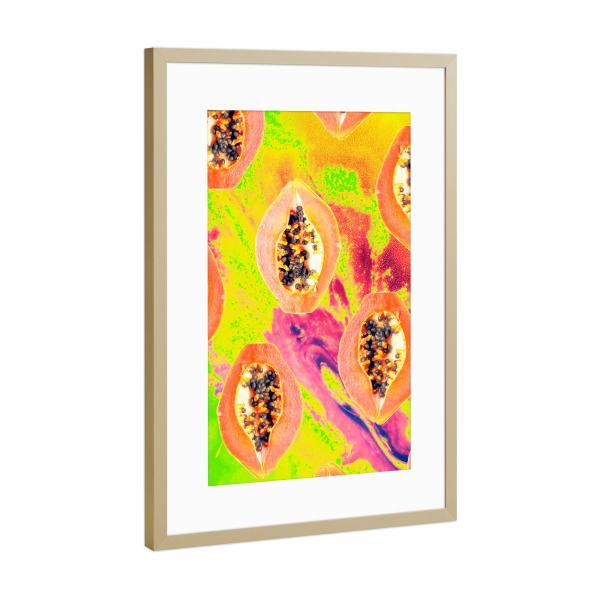 Poster mit Rahmen Gold "Papaya" artboxONE - Essen & Trinken