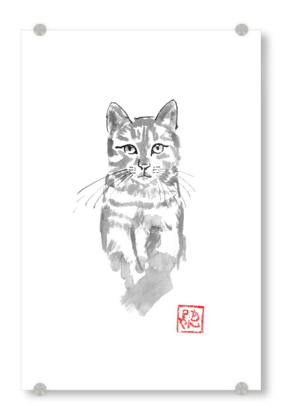 Acrylglasbild "Cat in the tree watch" artboxONE - Tiere,Schwarzweiß - Cat,Nope,Sumie,Japan