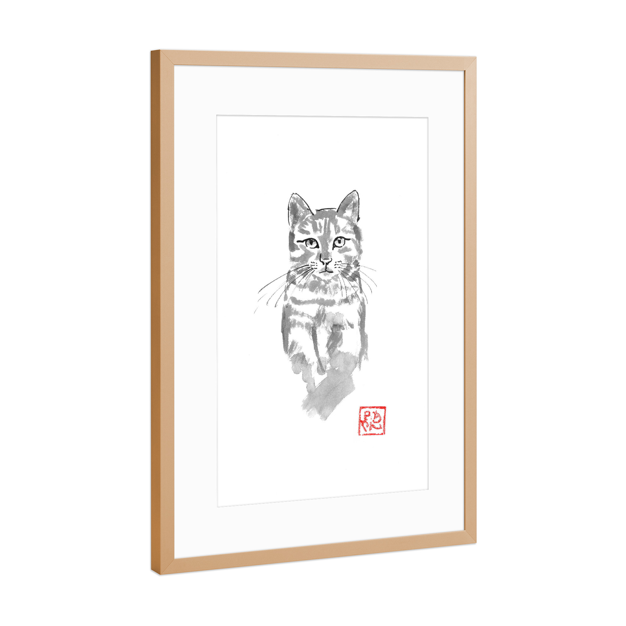 Poster mit Rahmen Kupfer "Cat in the tree watch" artboxONE - Tiere,Schwarzweiß - Cat,Nope,Sumie,Japan