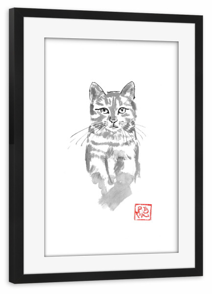 Poster mit Rahmen schwarz "Cat in the tree watch" artboxONE - Tiere,Schwarzweiß - Cat,Nope,Sumie,Japan