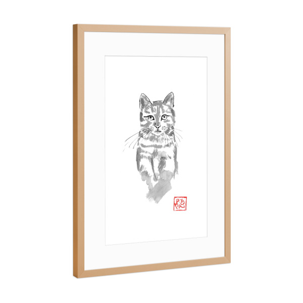 Poster mit Rahmen Kupfer "Cat in the tree watch" artboxONE - Tiere,Schwarzweiß - Cat,Nope,Sumie,Japan